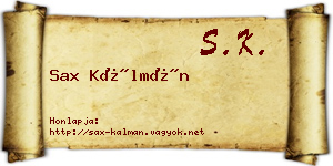 Sax Kálmán névjegykártya